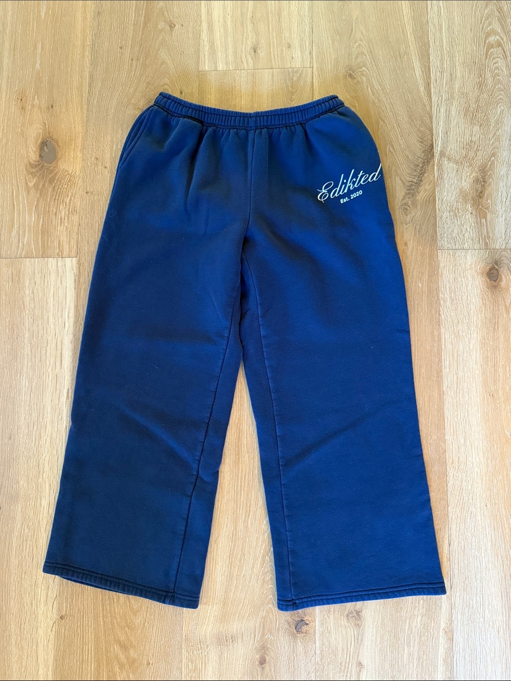 Edikted Navy Wide-Leg Fleece Pants